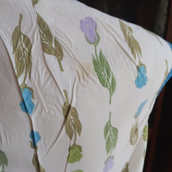 1OF1 Vintage 1950's Blouse top Sleeveless Button-Up Floral Handmade Cotton - Picture 8 of 9